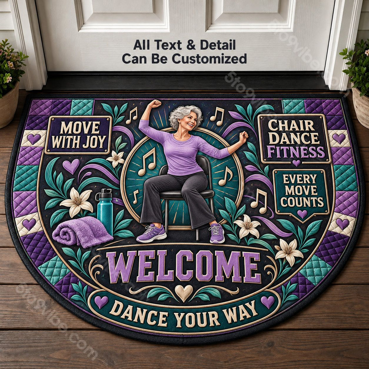 Chair Dance Fitness Personalized Half Round Mat | 5To9Vibe