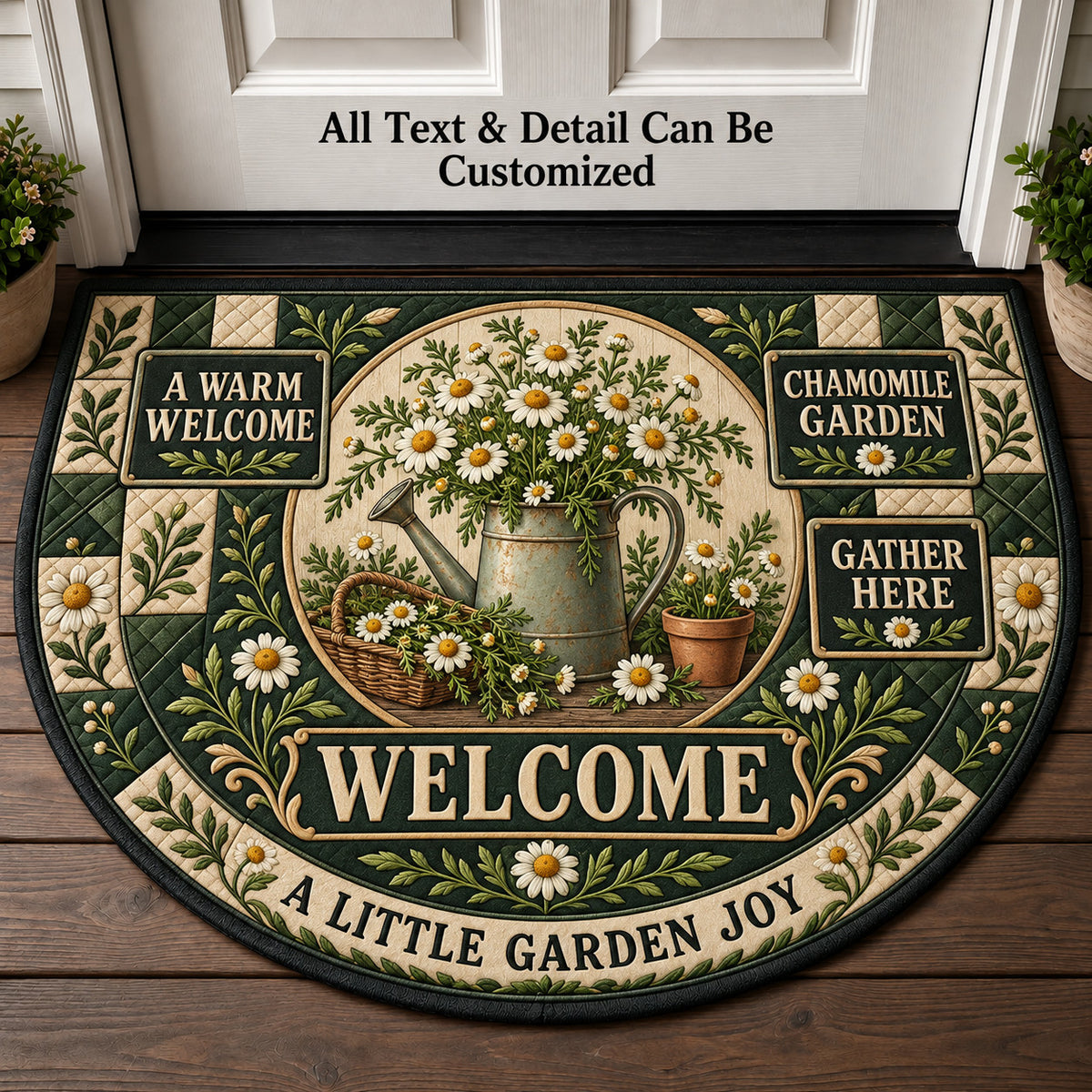 Chamomile Garden Personalized Half Round Mat | 5To9Vibe