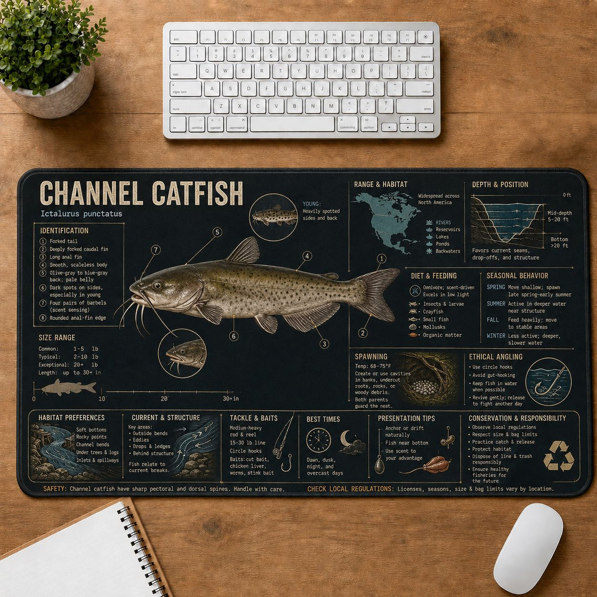 Channel Catfish Fishing Field Guide Desk Mat | 5To9Vibe
