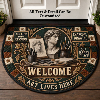 Charcoal Drawing Personalized Half Round Mat | 5To9Vibe