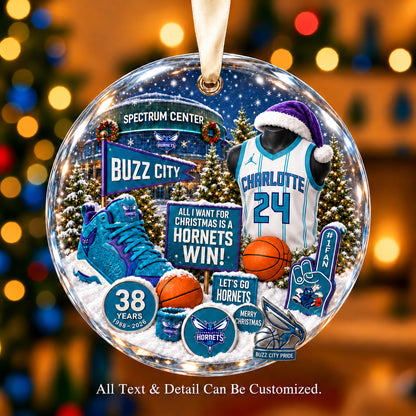 Charlotte Hornets Jersey Snow Globe Glass Ornament