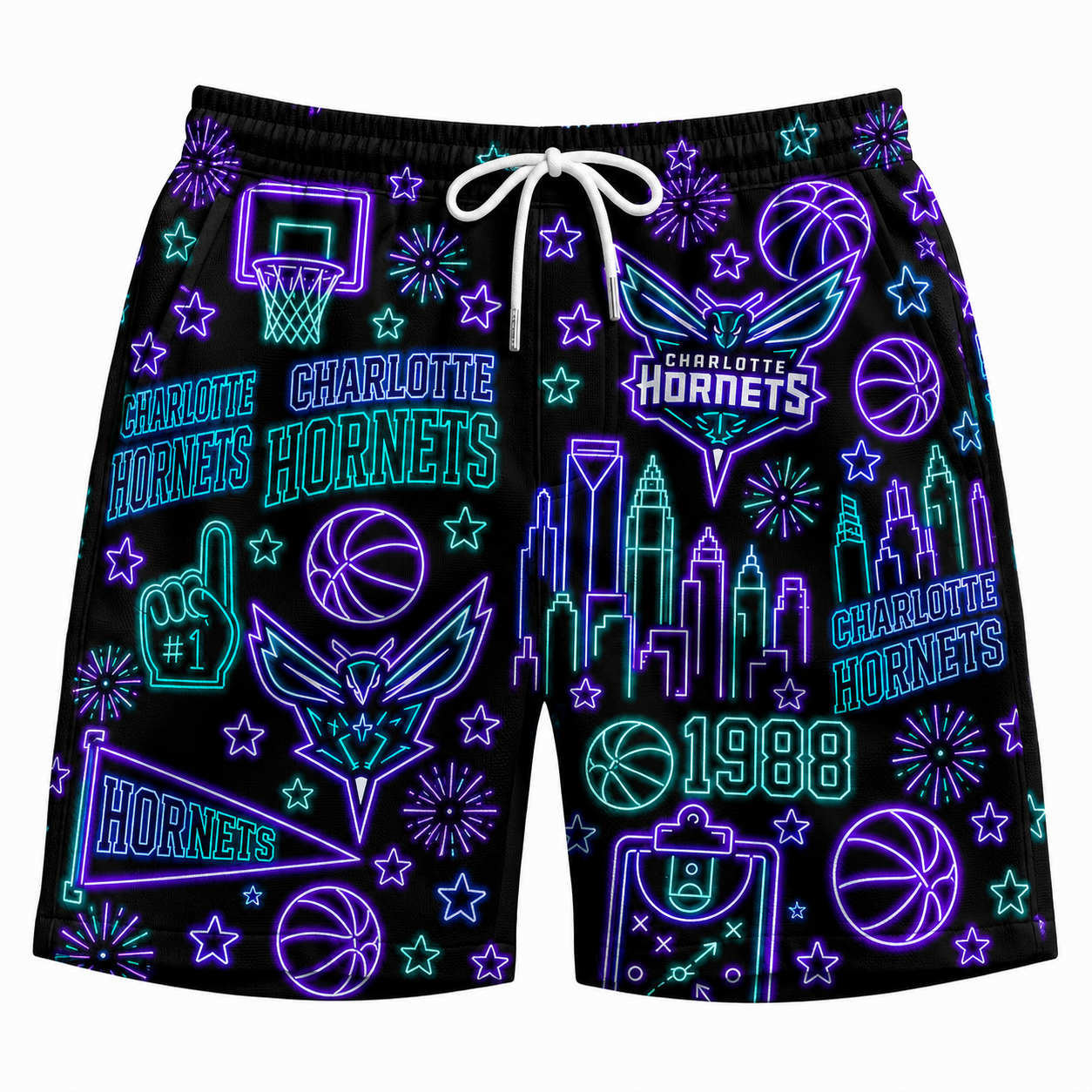 All Basketball Teams Neon Pattern Vibe Summer Party Button-Up Unisex Hawaiian Shirt For Men and Women