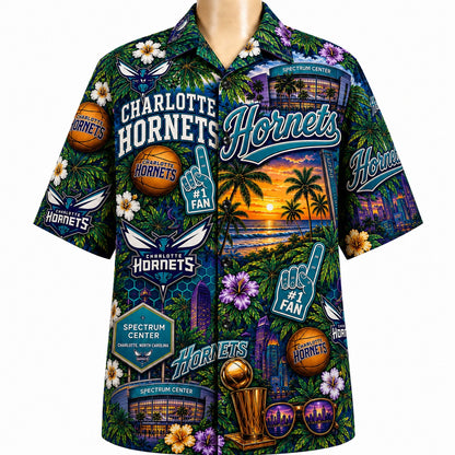 All Basketball Teams Tropical Sunset Paradise Pattern Vibe Summer Party Button-Up Unisex Hawaiian Shirt For Men and Women