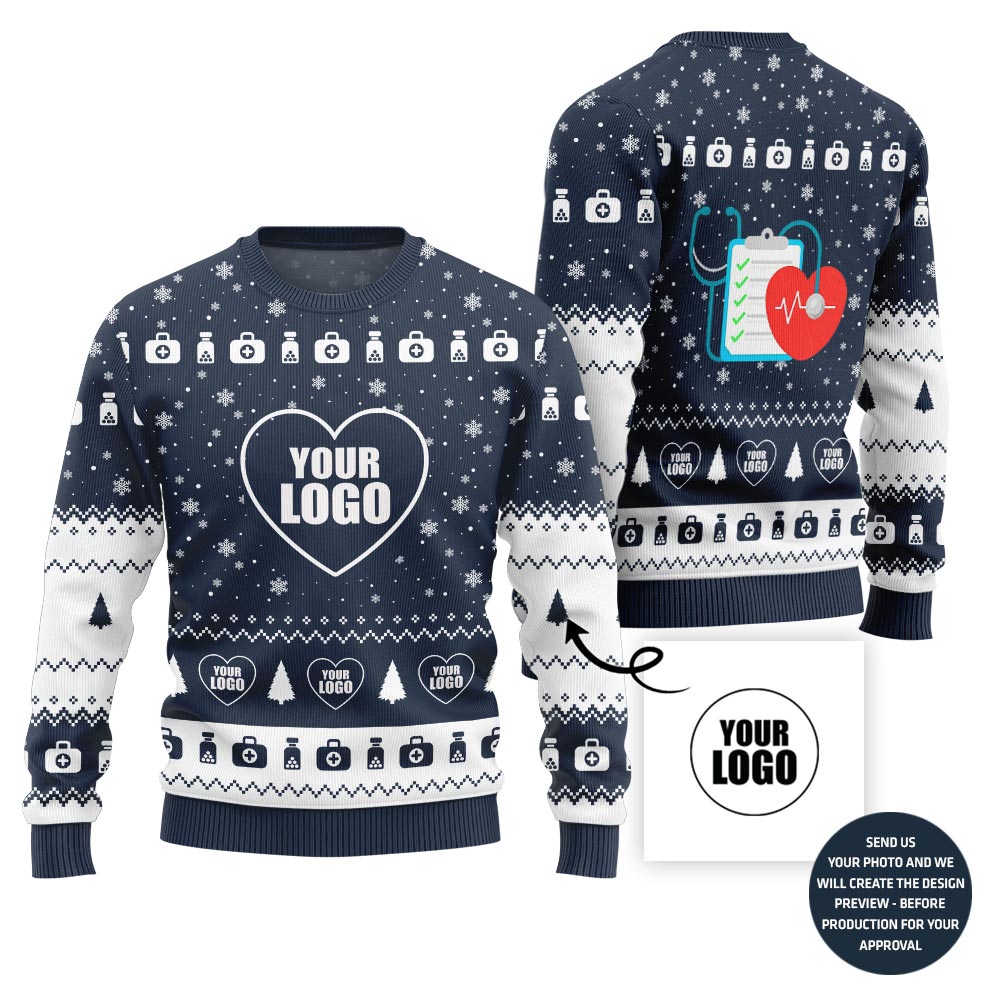 Unique Custom Logo Ugly Xmas Sweater For Healthcare Worker