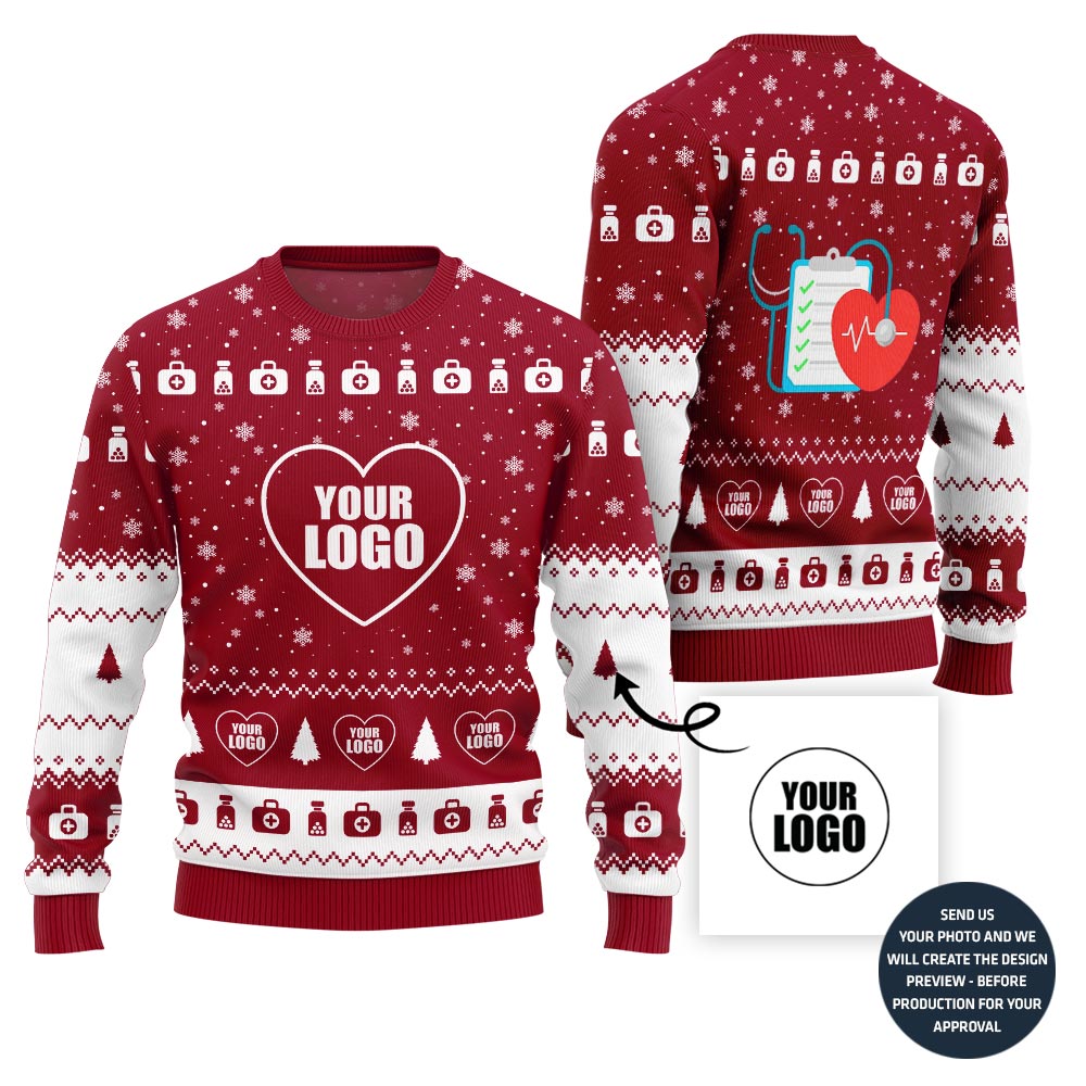 Unique Custom Logo Ugly Xmas Sweater For Healthcare Worker