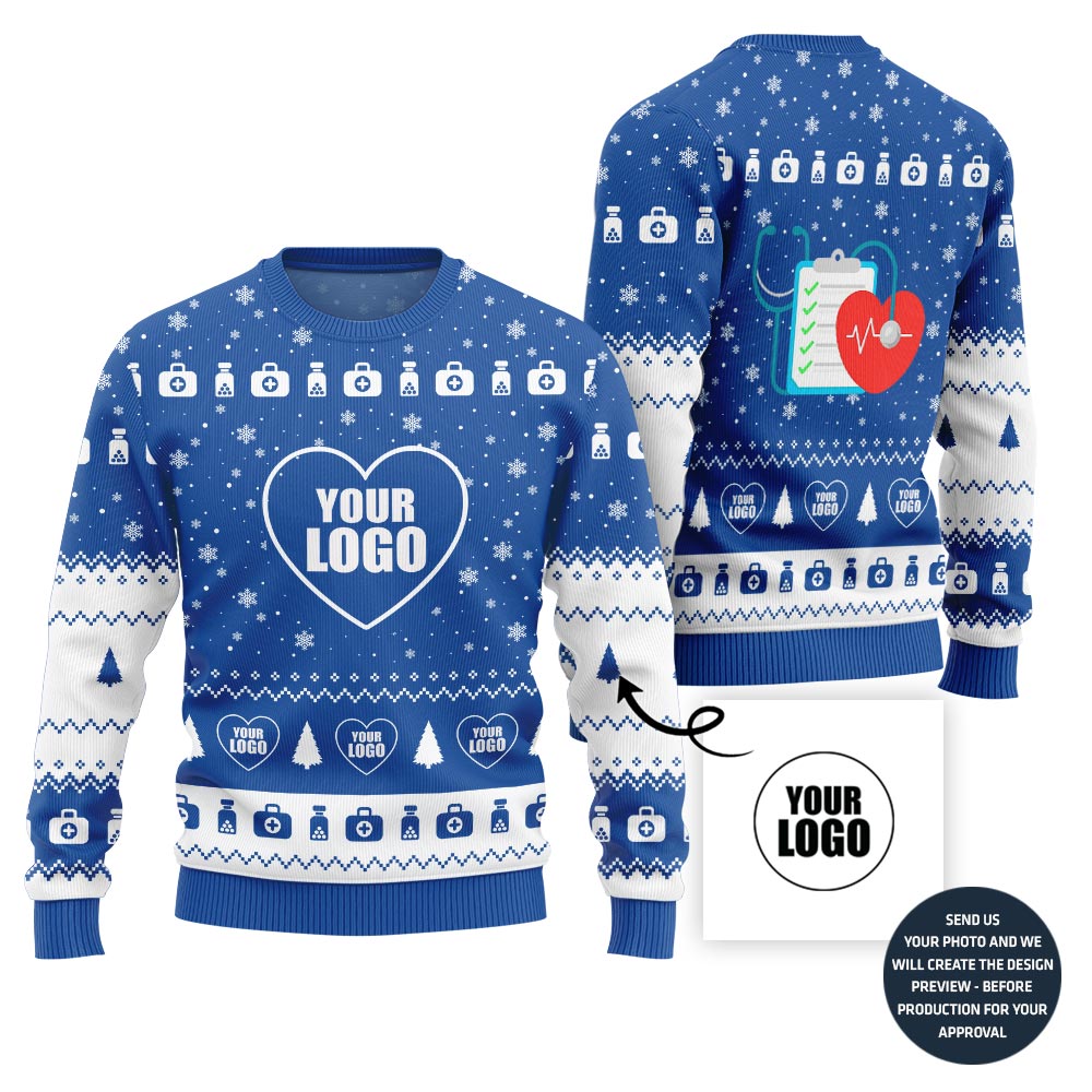Unique Custom Logo Ugly Xmas Sweater For Healthcare Worker