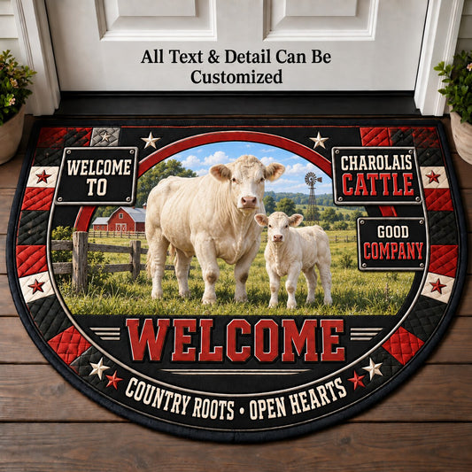 Charolais Cattle Personalized Half Round Mat | 5To9Vibe