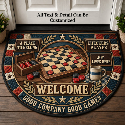 Checkers Player Personalized Half Round Mat | 5To9Vibe