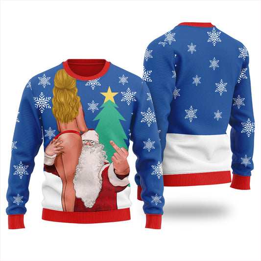 Cheeky Santa With Sexy Girl Christmas Sweater Women