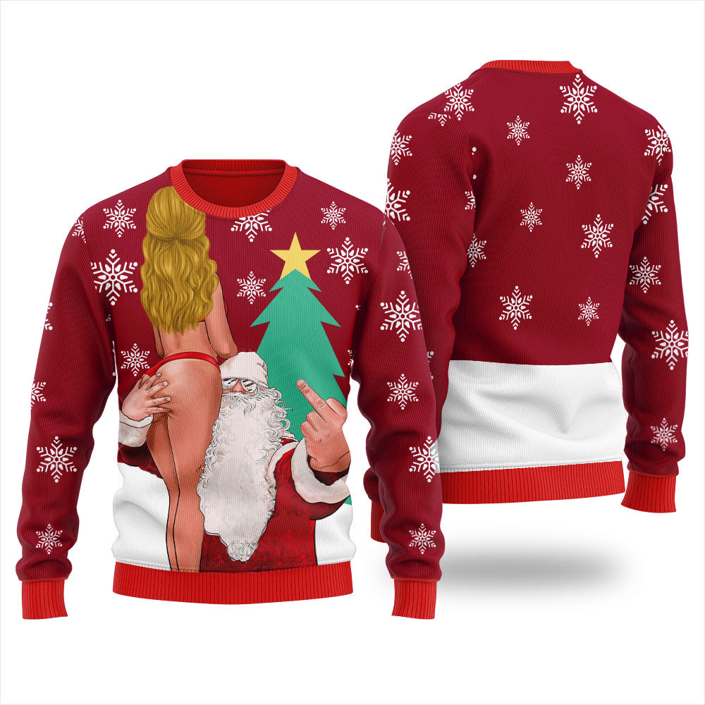 Cheeky Santa With Sexy Girl Christmas Sweater Women
