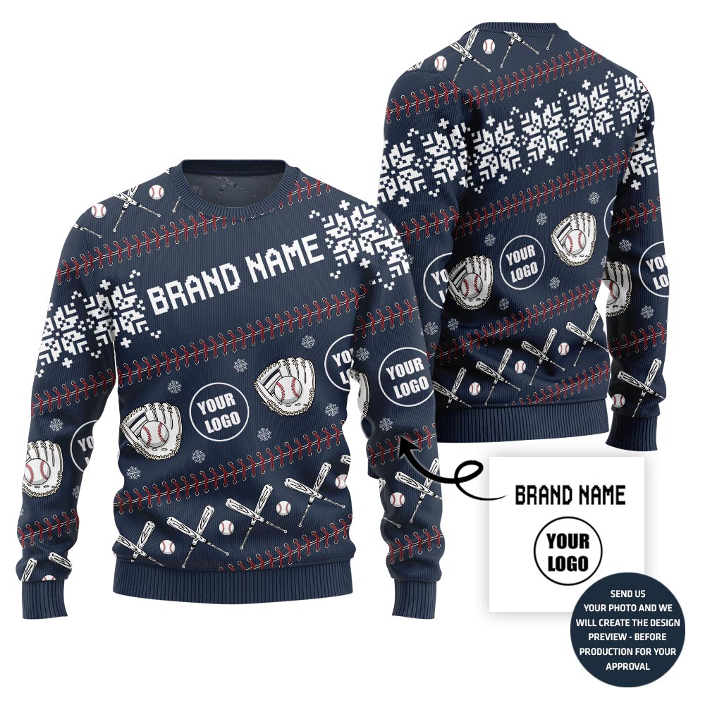 Cheer Personalized Baseball Team Logo And Name Ugly Christmas Sweater