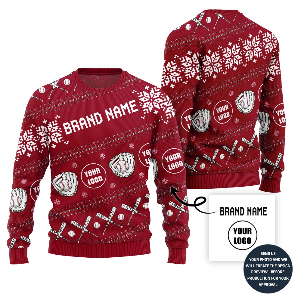 Cheer Personalized Baseball Team Logo And Name Ugly Christmas Sweater