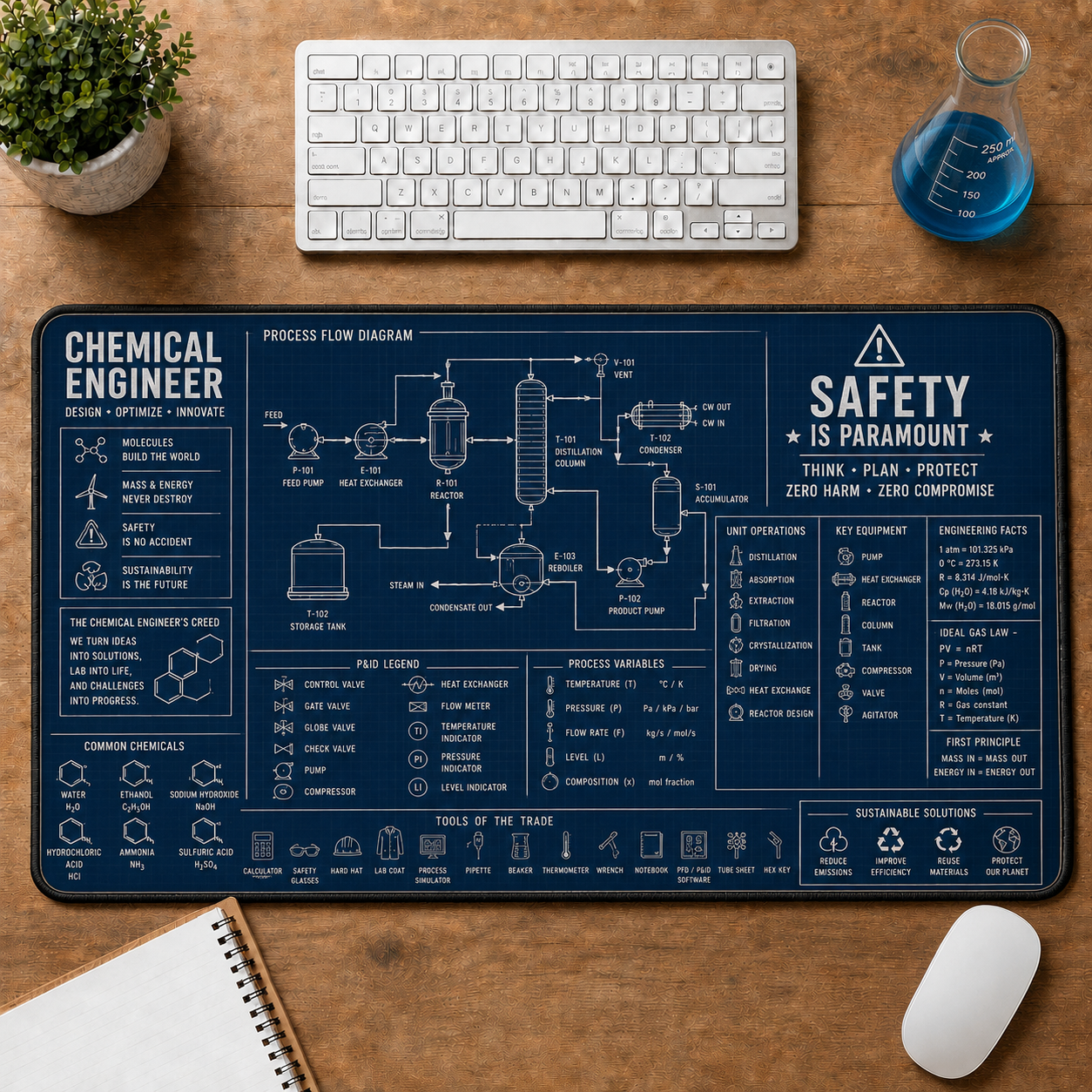 Aerospace Engineer Blueprint Large Desk Mat - Spacecraft Design & Vehicle Specs Plus Size Mouse Pad - 5to9vibe