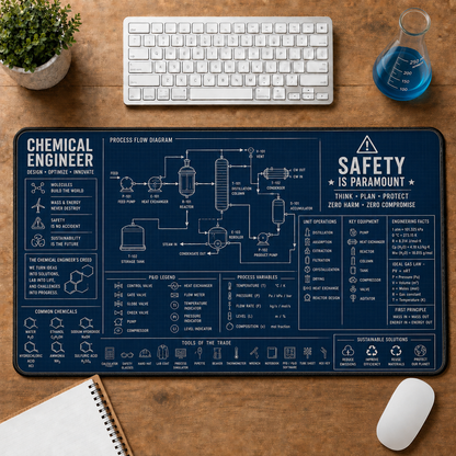 Aerospace Engineer Blueprint Large Desk Mat - Spacecraft Design & Vehicle Specs Plus Size Mouse Pad - 5to9vibe