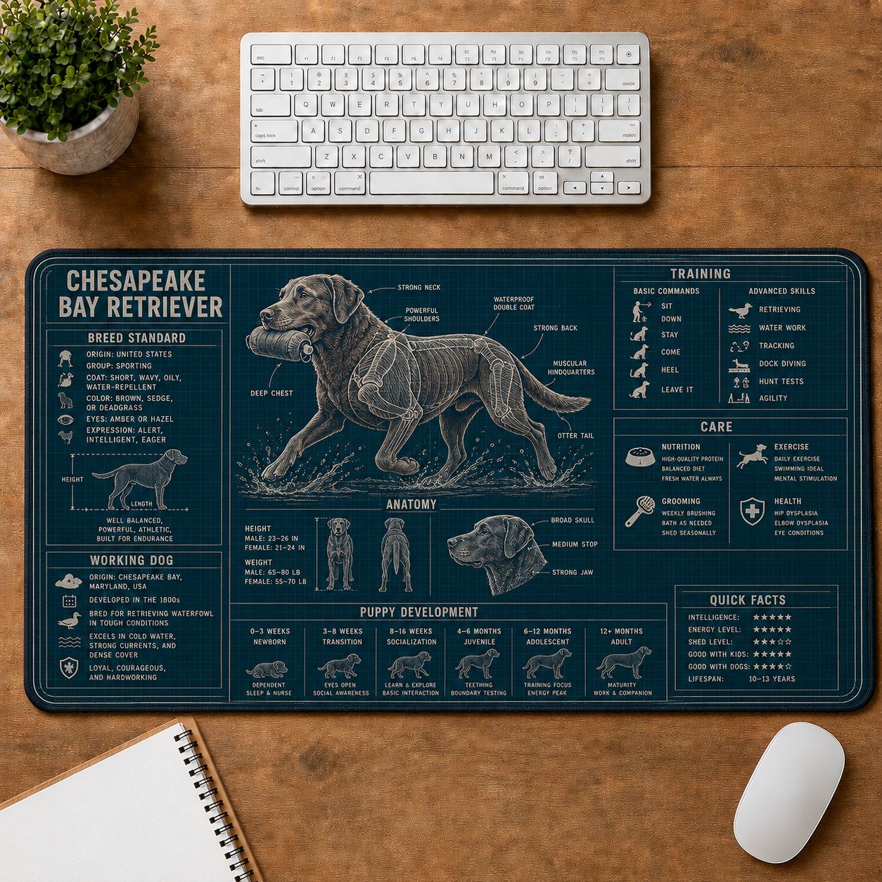 Chesapeake Bay Retriever Dog Breed Visual Guide Desk Mat | 5To9Vibe