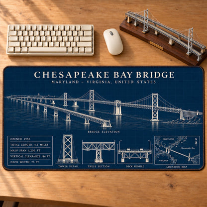 Historic American Bridges Architectural Blueprint Desk Mat Mouse Pad Trending - 5to9vibe