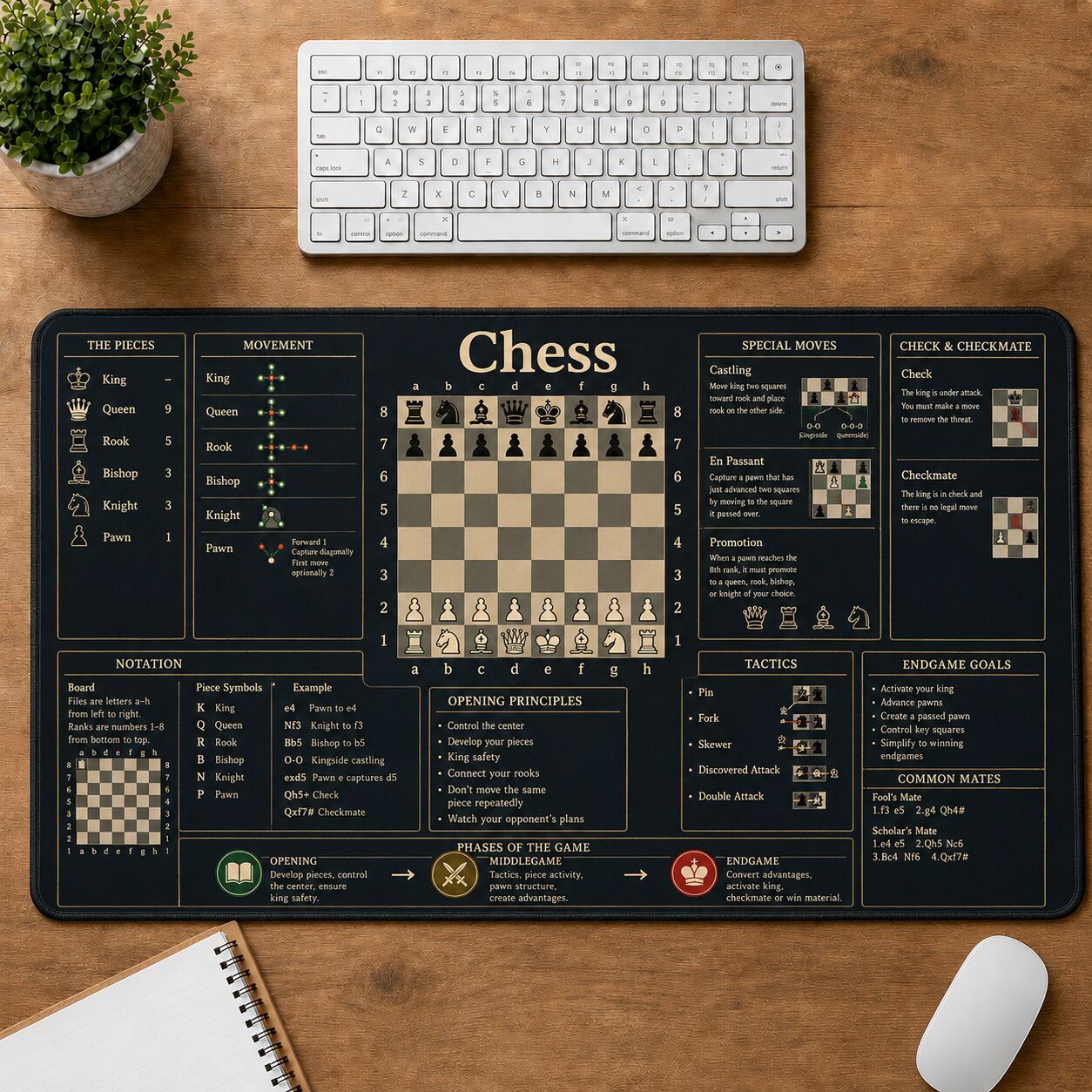 Chess Cheat Sheet Quick Reference Guide Desk Mat | 5To9Vibe