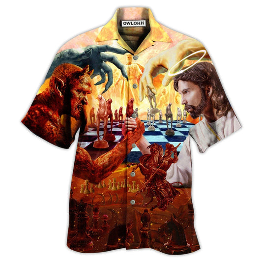 Hawaiian Shirt / Adults / S Chess Battle Satan Vs Jesus Cool Style - Hawaiian Shirt 