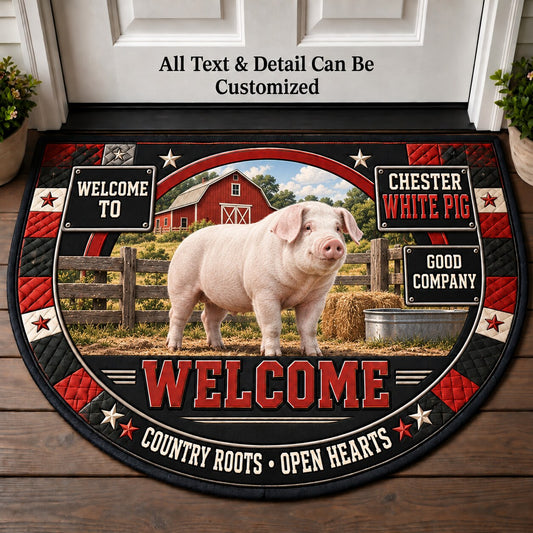 Chester White Pig Personalized Half Round Mat | 5To9Vibe