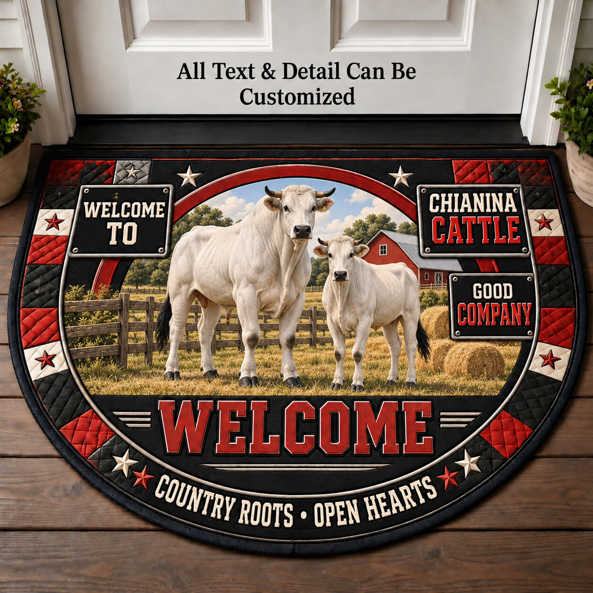 Chianina Cattle Personalized Half Round Mat | 5To9Vibe
