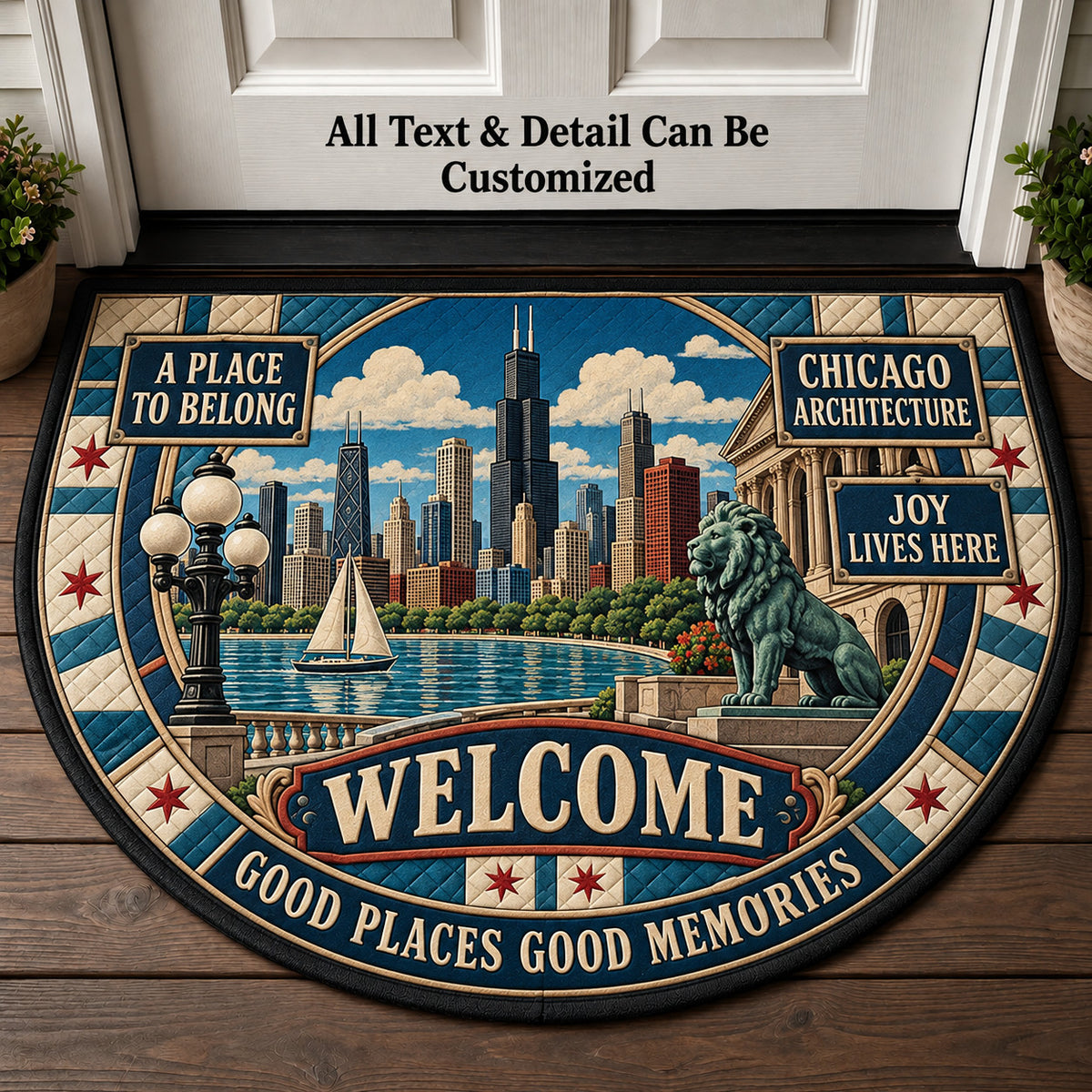 Chicago Architecture Personalized Half Round Mat | 5To9Vibe