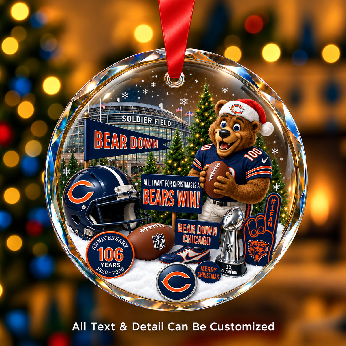 Chicago Bears Snow Globe Glass Ornament