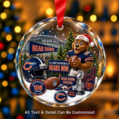 Chicago Bears Snow Globe Glass Ornament