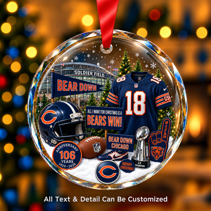 Chicago Bears Jersey Snow Globe Glass Ornament