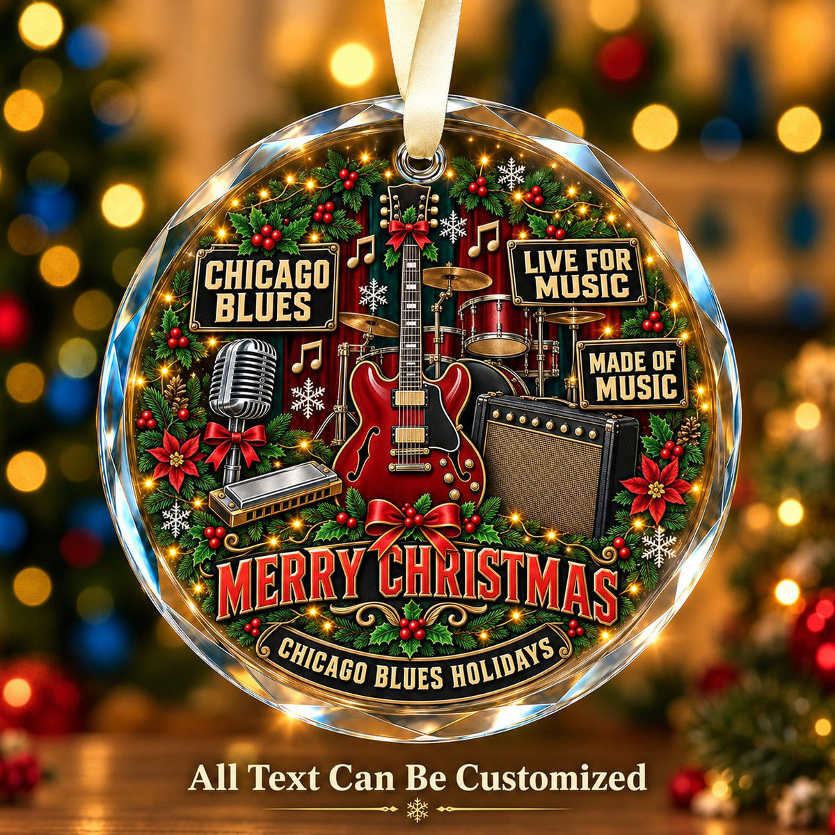 Chicago Blues Personalized Glass Ornament | 5To9Vibe
