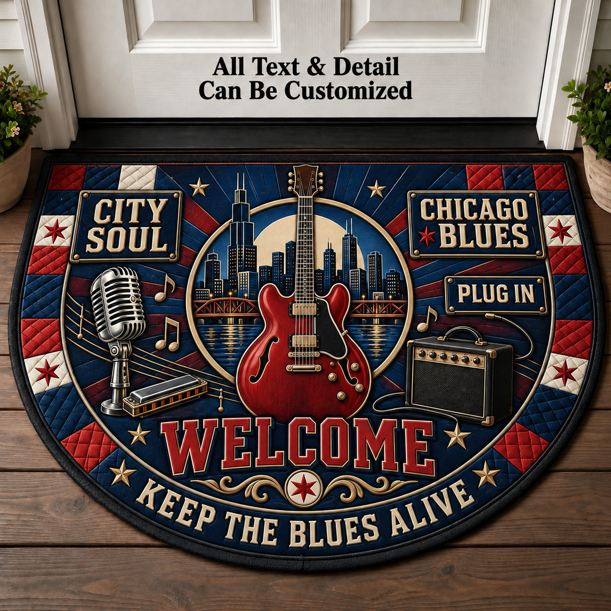 Chicago Blues Personalized Half Round Mat | 5To9Vibe