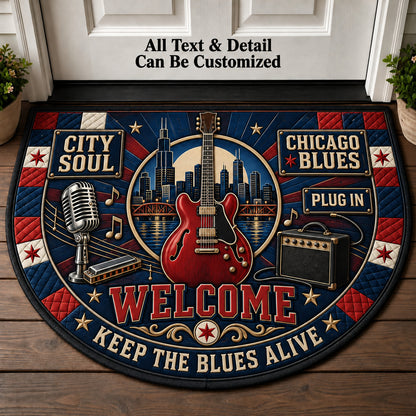 Chicago Blues Personalized Half Round Mat | 5To9Vibe