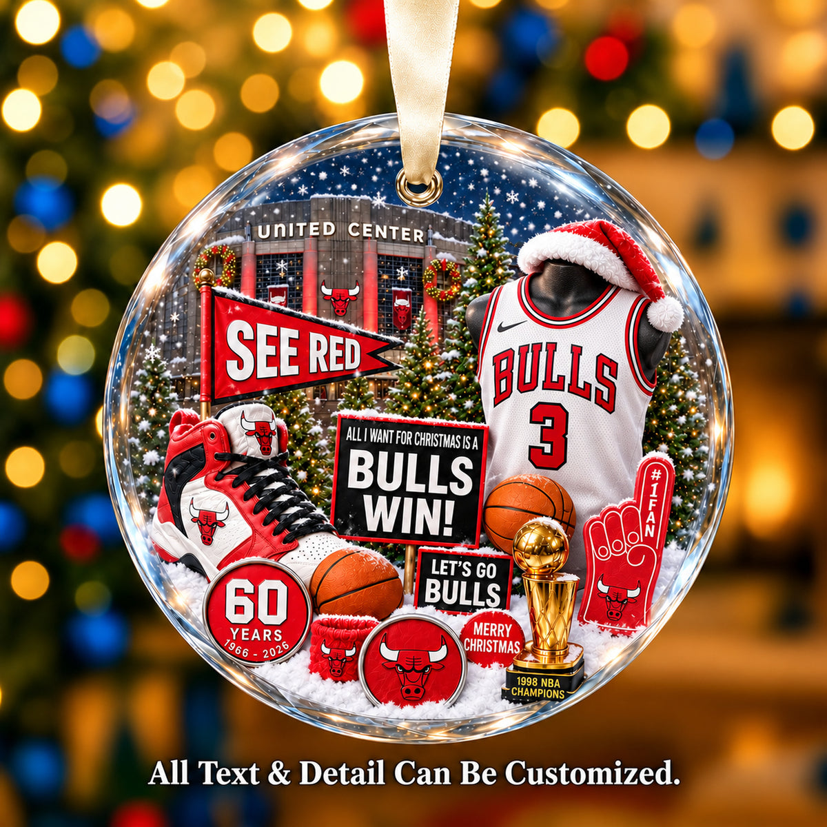 Chicago Bulls Jersey Snow Globe Glass Ornament