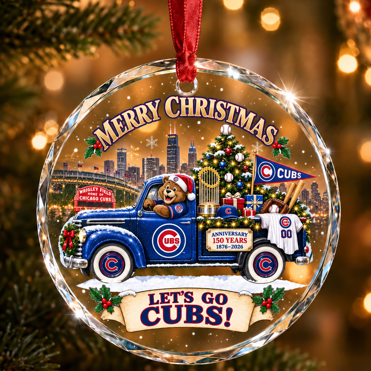 All Baseball Teams Christmas Truck Round Glass Ornament  With Red Gift Box | 5to9vibe