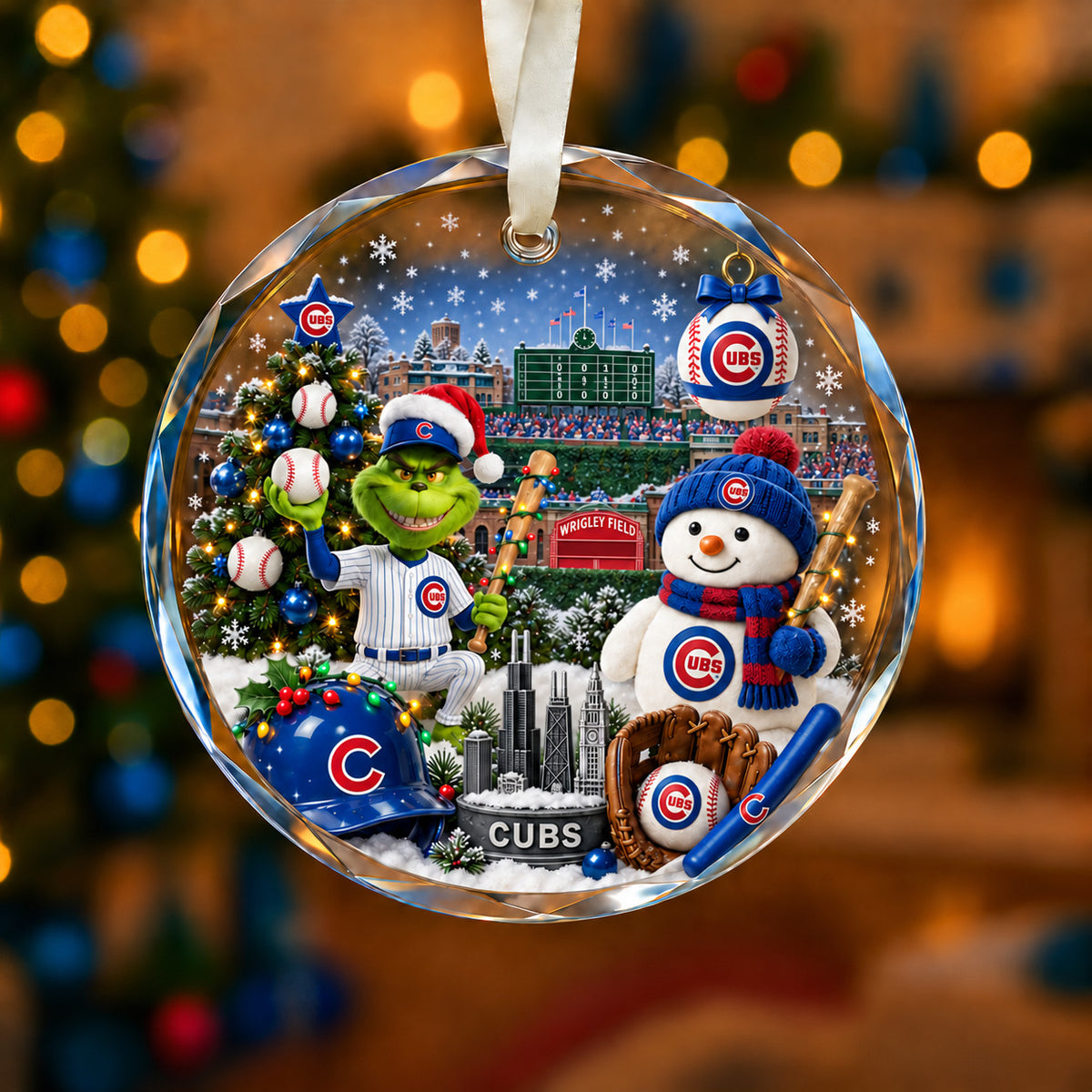 Adorno de vidrio de béisbol, 3 unidades con caja de regalo, equipo de béisbol de Navidad - Adorno de vidrio
