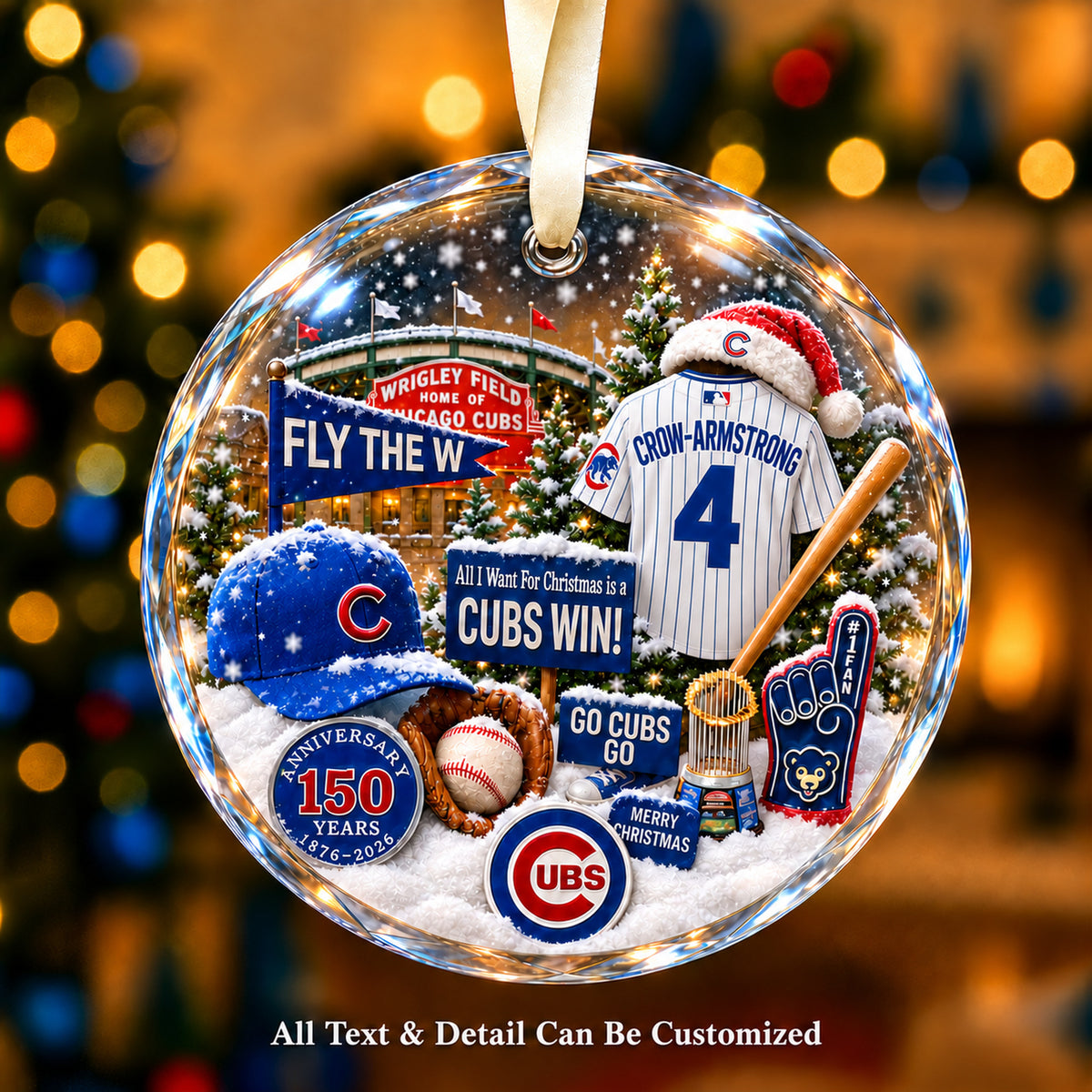 Chicago Cubs Jersey Snow Globe Glass Ornament