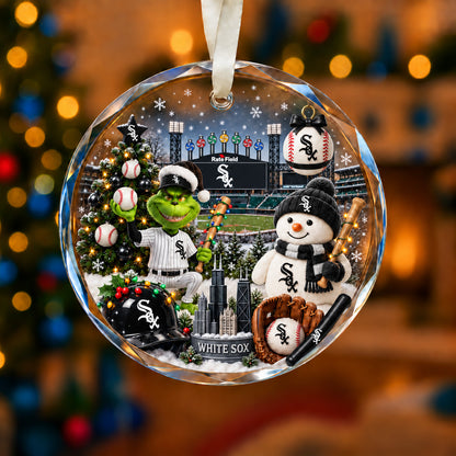 Adorno de vidrio de béisbol, 3 unidades con caja de regalo, equipo de béisbol de Navidad - Adorno de vidrio