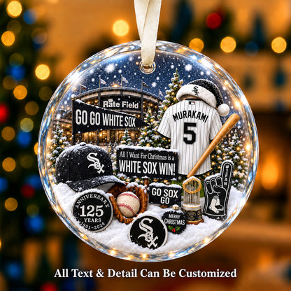 Chicago White Sox Jersey Snow Globe Glass Ornament
