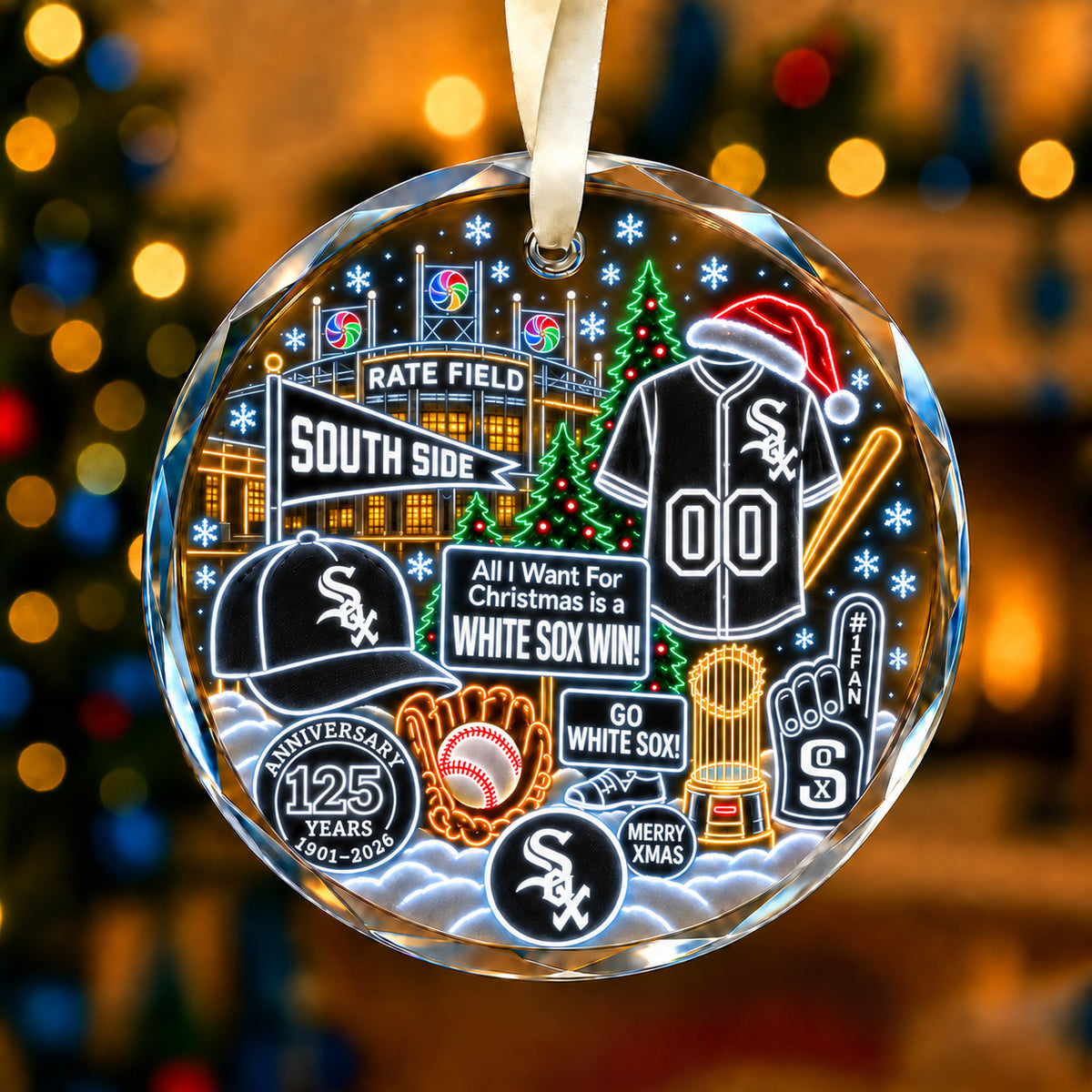 Adorno de vidrio de béisbol, 3 unidades con caja de regalo, equipo de béisbol de Navidad - Adorno de vidrio