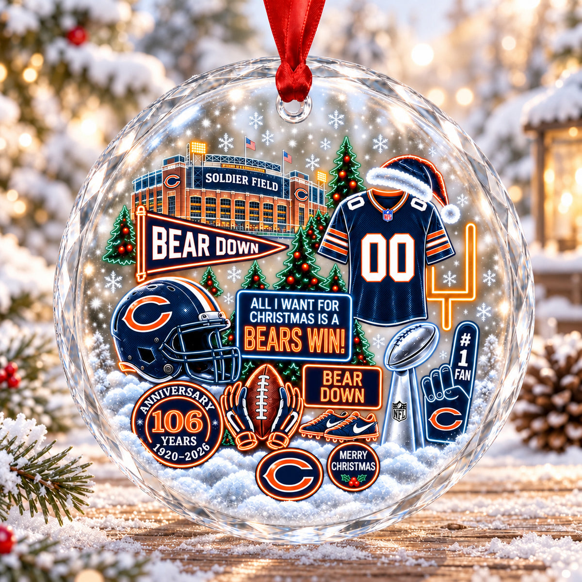 All Football Teams Christmas Stadium Snow Vibe Glass Ornament With Gift Box - 5to9vibe
