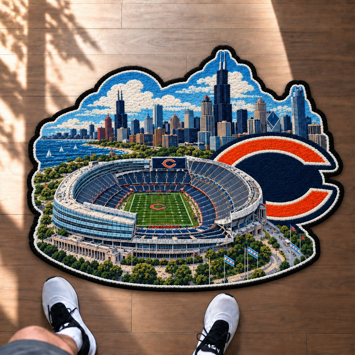 All Football Teams Logo Stadium Area Baseball Fan Custom Shape Rug Print Premium Welcome Mat Washable Black Border Personalized Football Custom Shape Rug