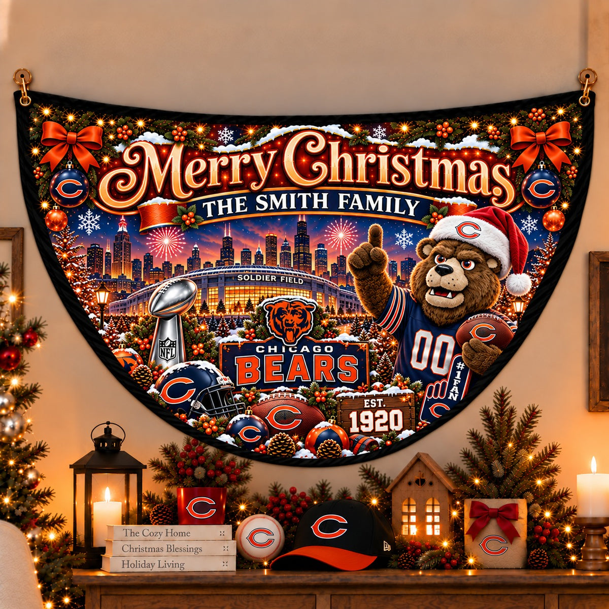 All Football Teams Personalized Christmas Night Bunting Flag - 5to9vibe