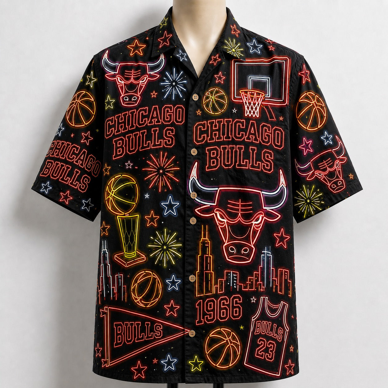 All Basketball Teams Neon Pattern Vibe Summer Party Button-Up Unisex Hawaiian Shirt For Men and Women