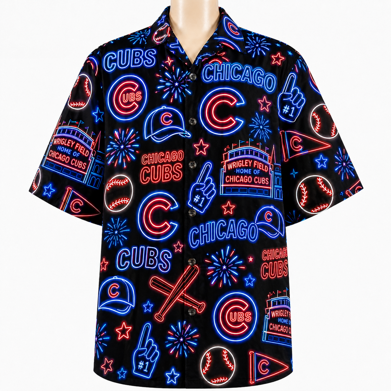 All Baseball Teams Neon Pattern Vibe Summer Party Button-Up Unisex Hawaiian Shirt For Men and Women