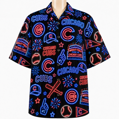 All Baseball Teams Neon Pattern Vibe Summer Party Button-Up Unisex Hawaiian Shirt For Men and Women