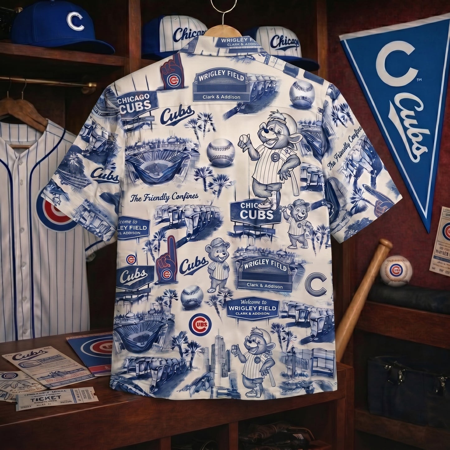 Camisa hawaiana unisex abotonada "Legacy Edition" vintage con el eslogan del estadio de béisbol CC