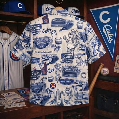 Camisa hawaiana unisex abotonada "Legacy Edition" vintage con el eslogan del estadio de béisbol CC