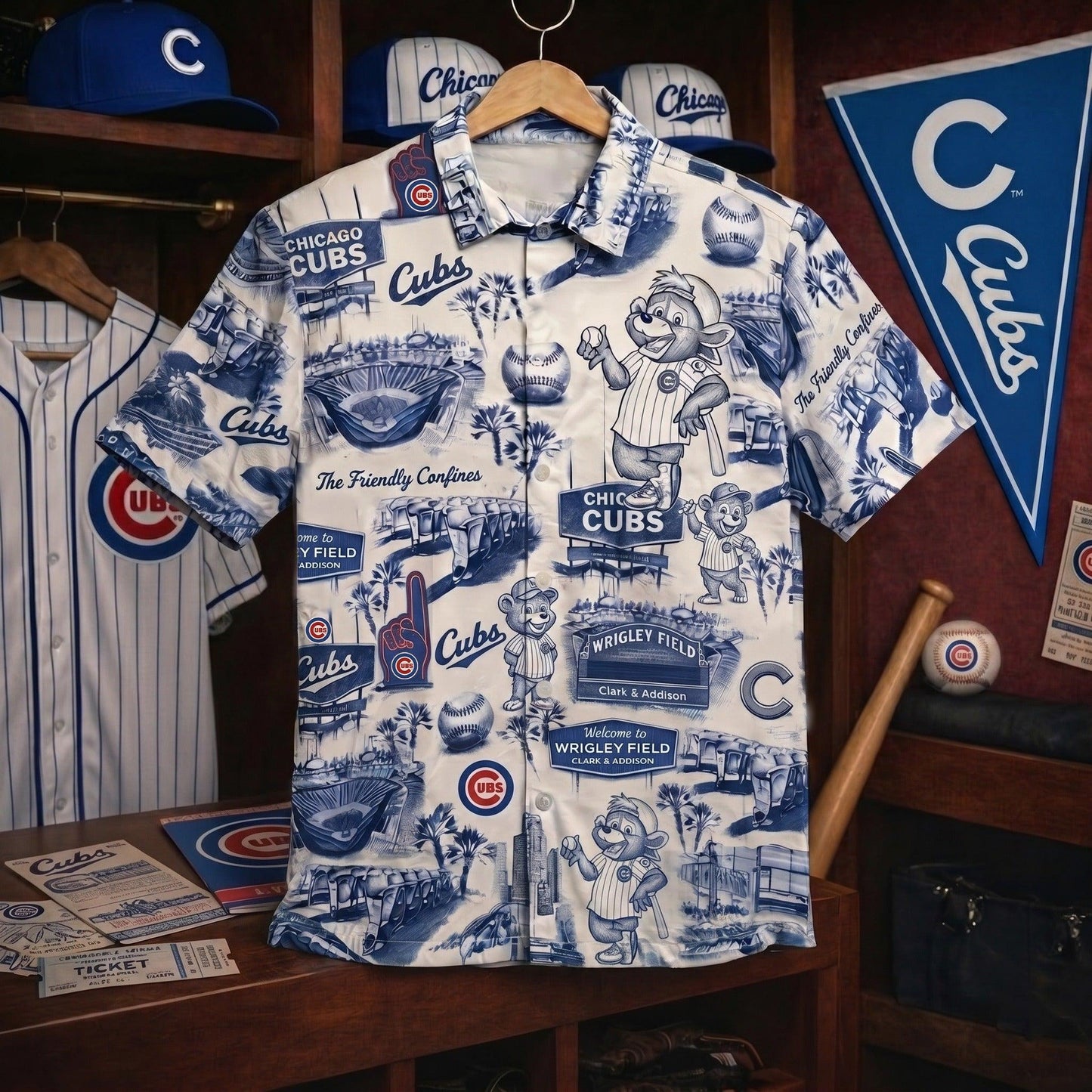 Camisa hawaiana unisex abotonada "Legacy Edition" vintage con el eslogan del estadio de béisbol CC