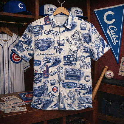 Camisa hawaiana unisex abotonada "Legacy Edition" vintage con el eslogan del estadio de béisbol CC
