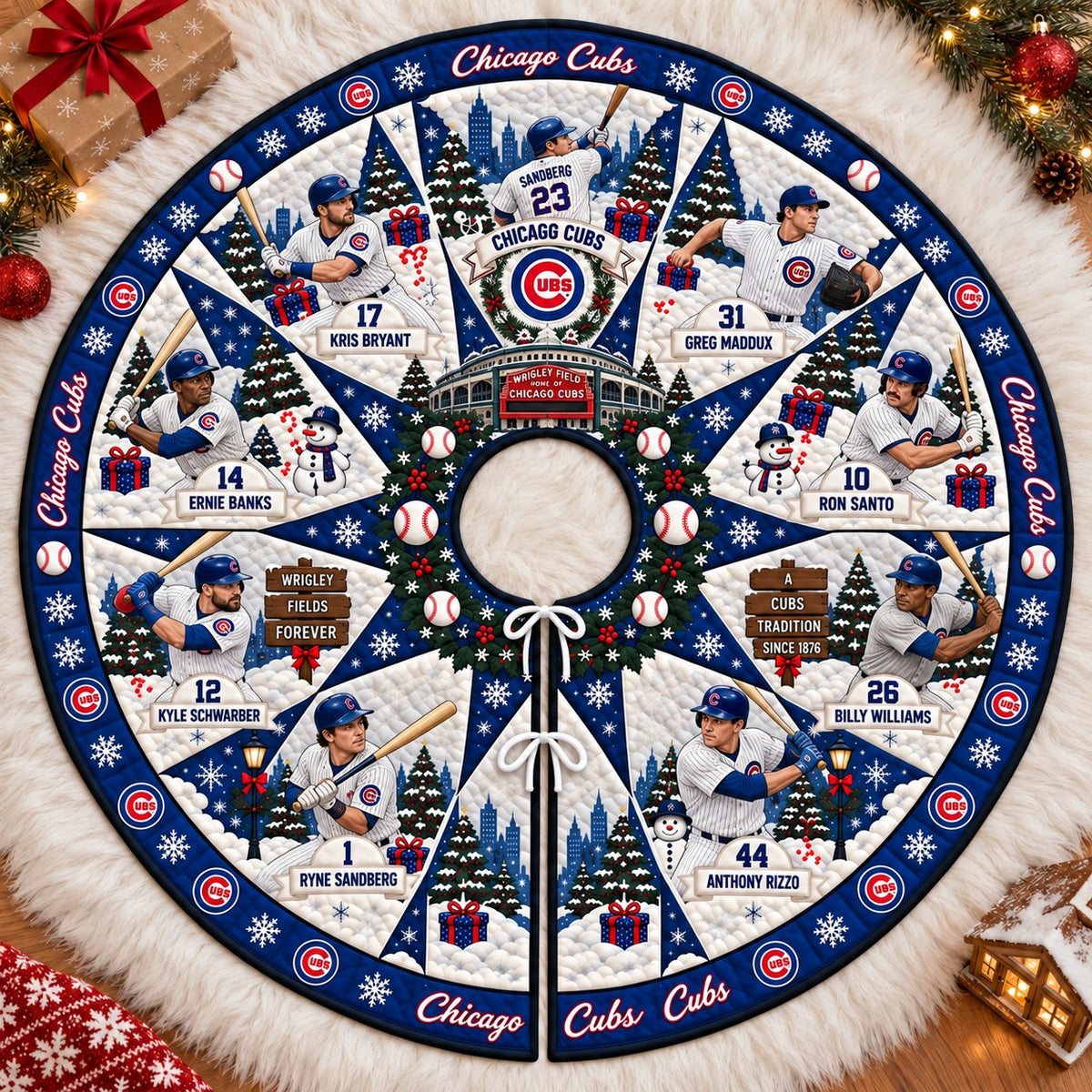 All Baseball Teams Vintage Players & Stadium Holiday Quilt Christmas Skirt Tree for Baseball Fans - 5To9Vibe