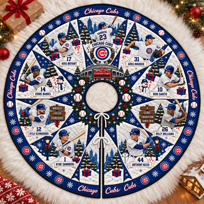 All Baseball Teams Vintage Players & Stadium Holiday Quilt Christmas Skirt Tree for Baseball Fans - 5To9Vibe